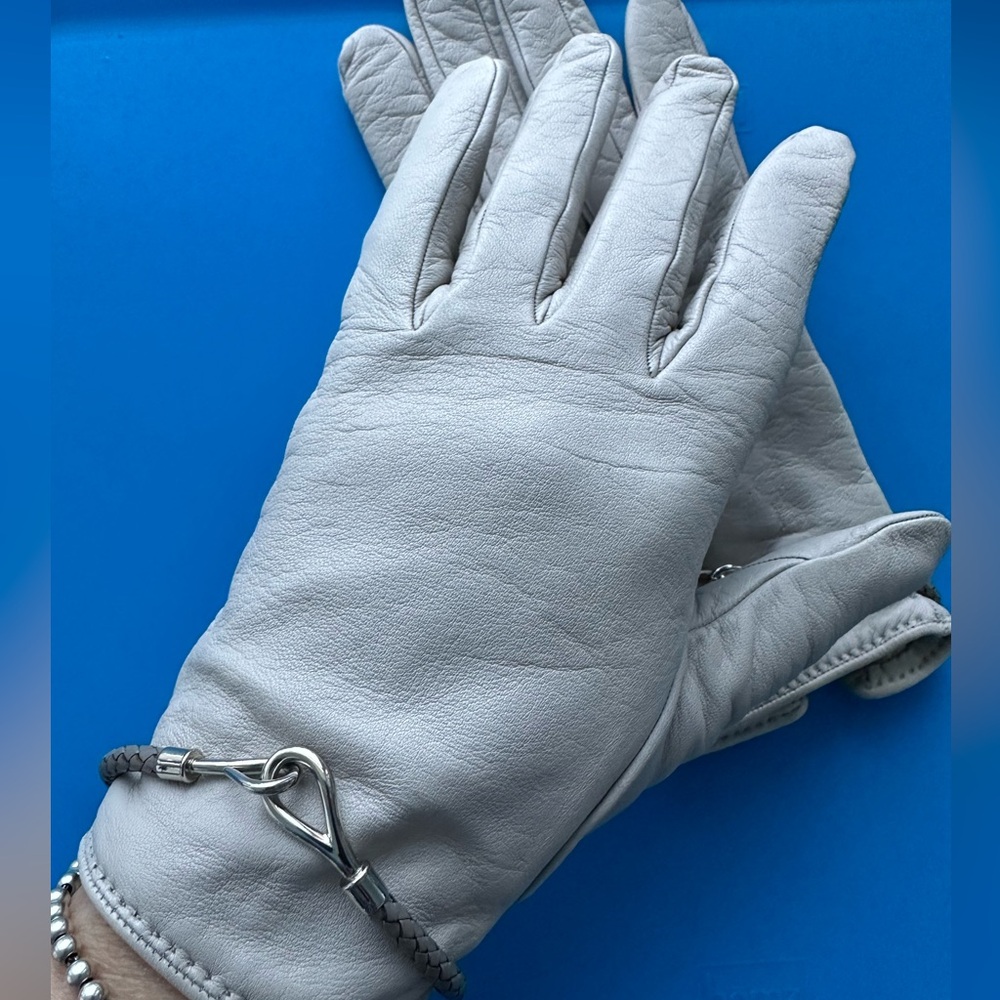 Hermes Leather Jumbo Hook winter grey braided bracelet gloves small palladium